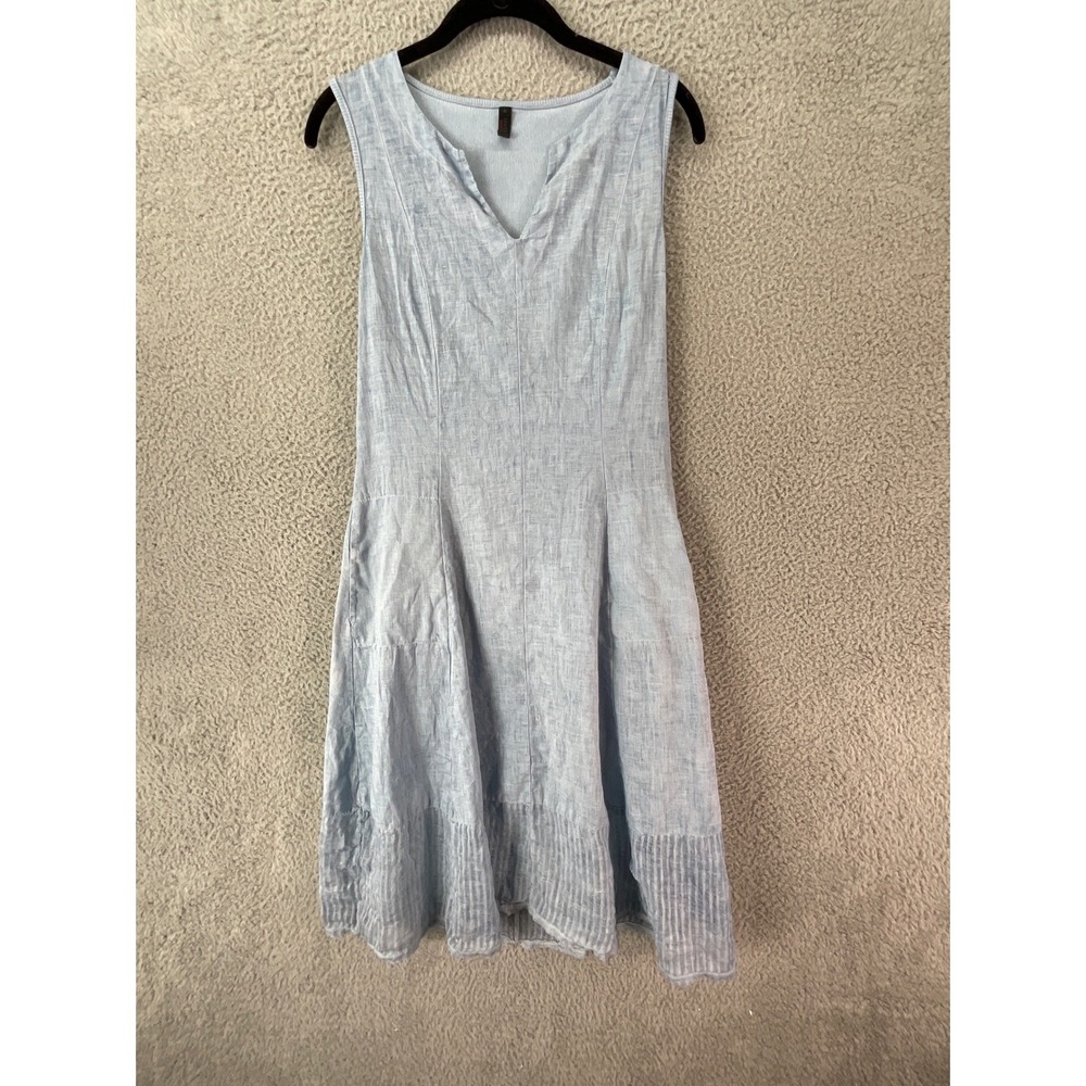 Inizio Linen Dress Womens Small Light Blue Linen V-Neck Sleeveless Coastal Italy